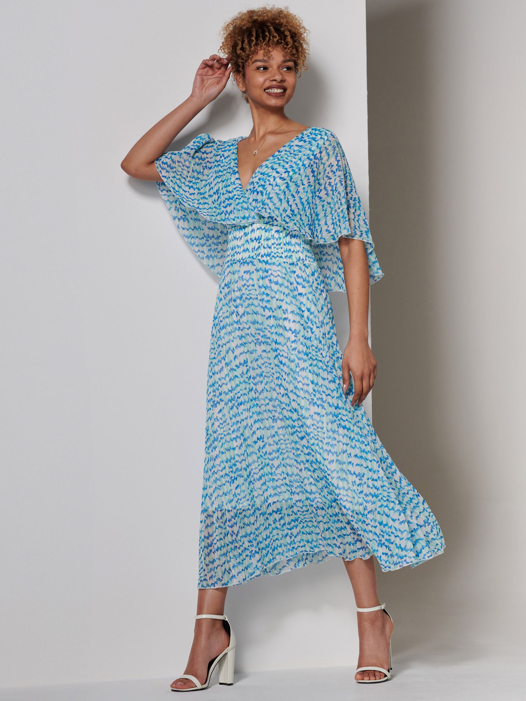 Jolie Moi Kyra Chiffon Midi Dress, Blue Abstract, 8