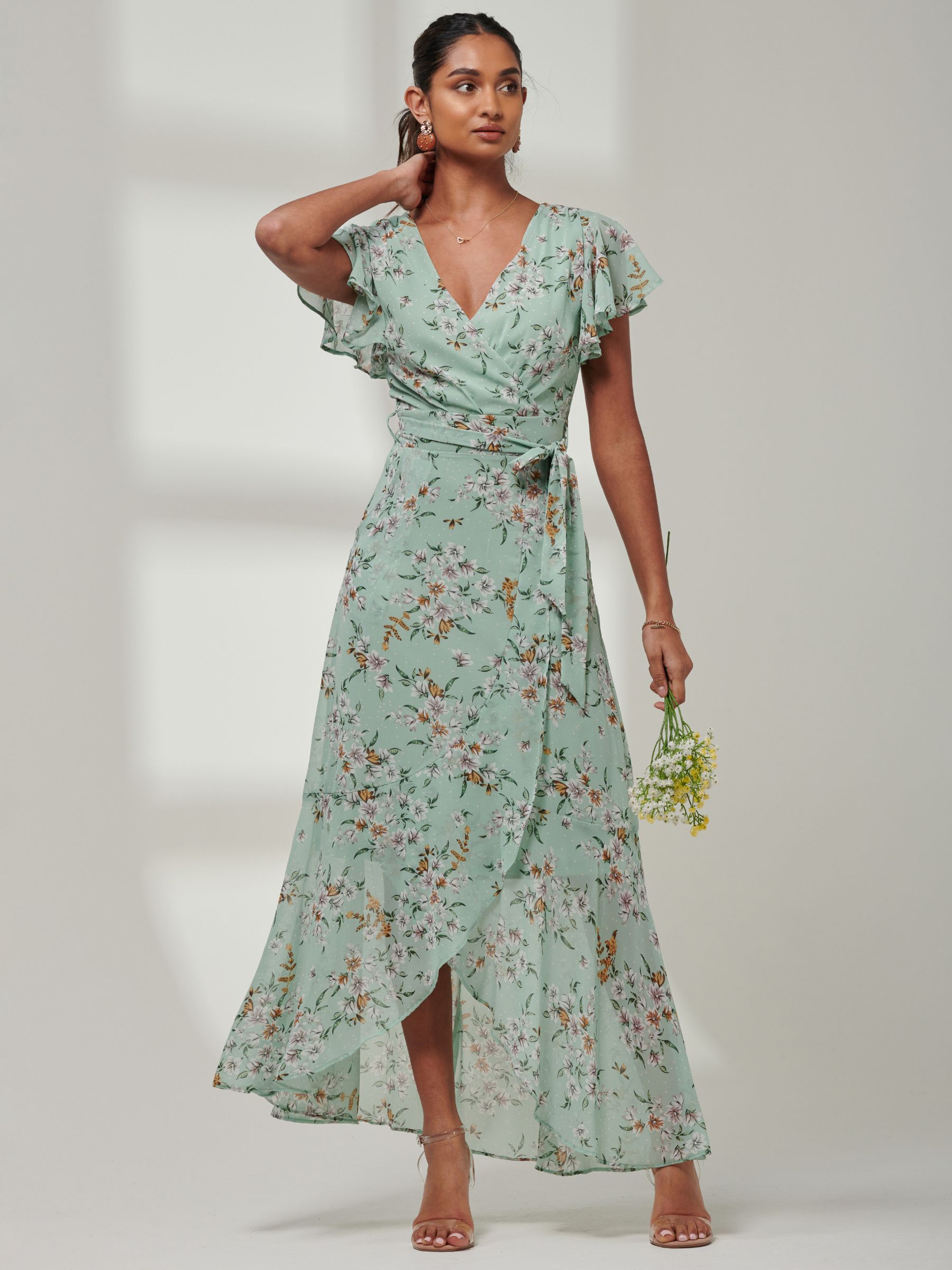 Buy Jolie Moi Haylie Chiffon Wrap Maxi Dress, Green Floral Online at johnlewis.com