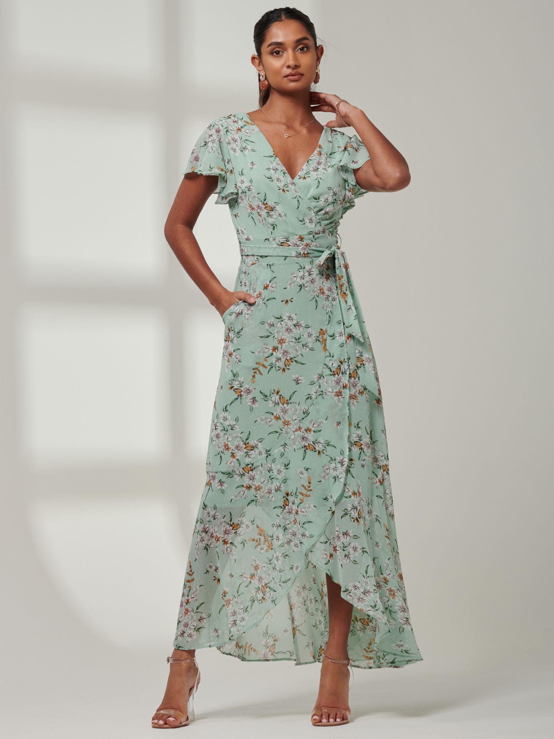 Buy Jolie Moi Haylie Chiffon Wrap Maxi Dress, Green Floral Online at johnlewis.com