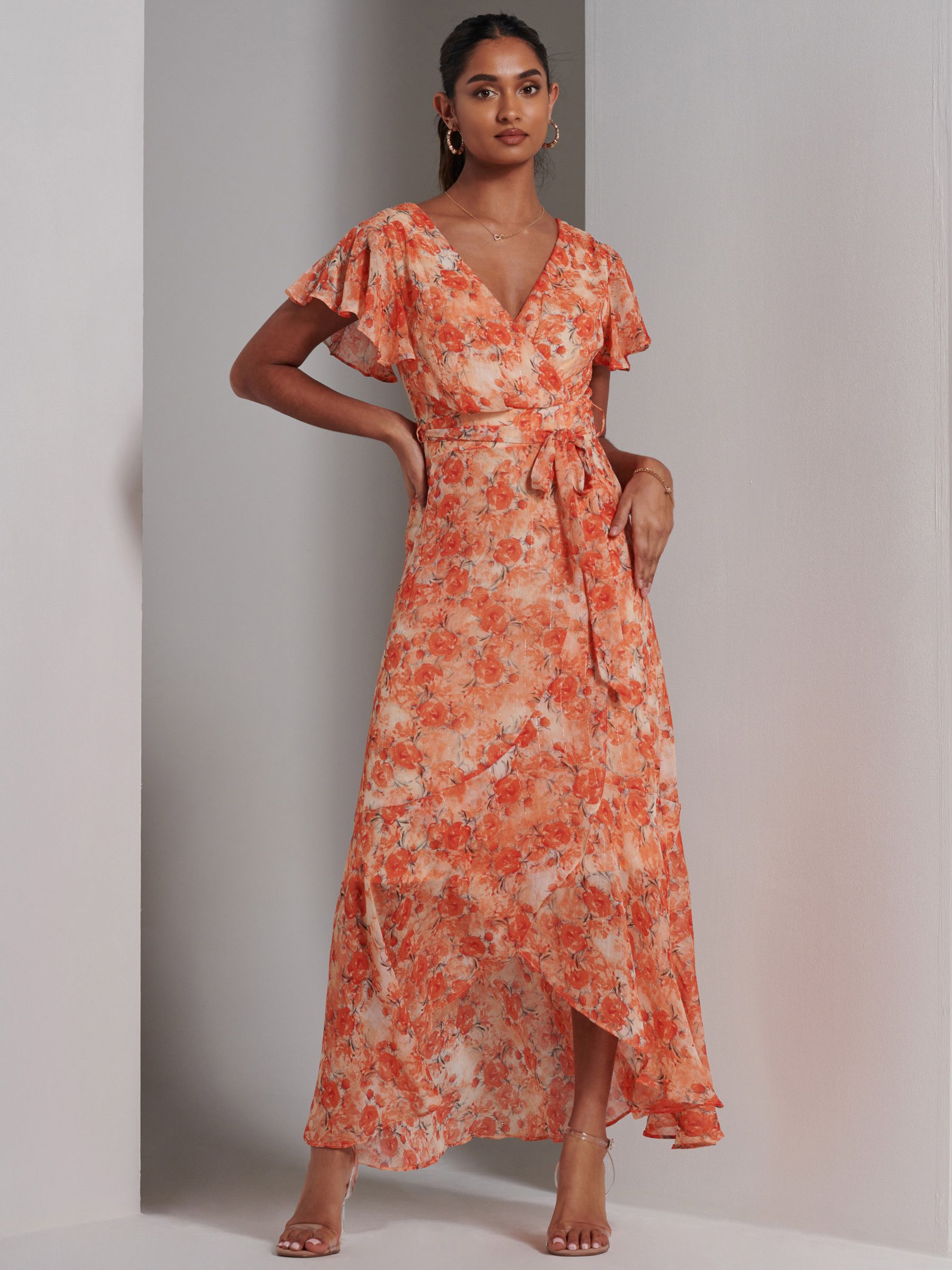 Buy Jolie Moi Haylie Chiffon Wrap Maxi Dress, Orange Multi Online at johnlewis.com