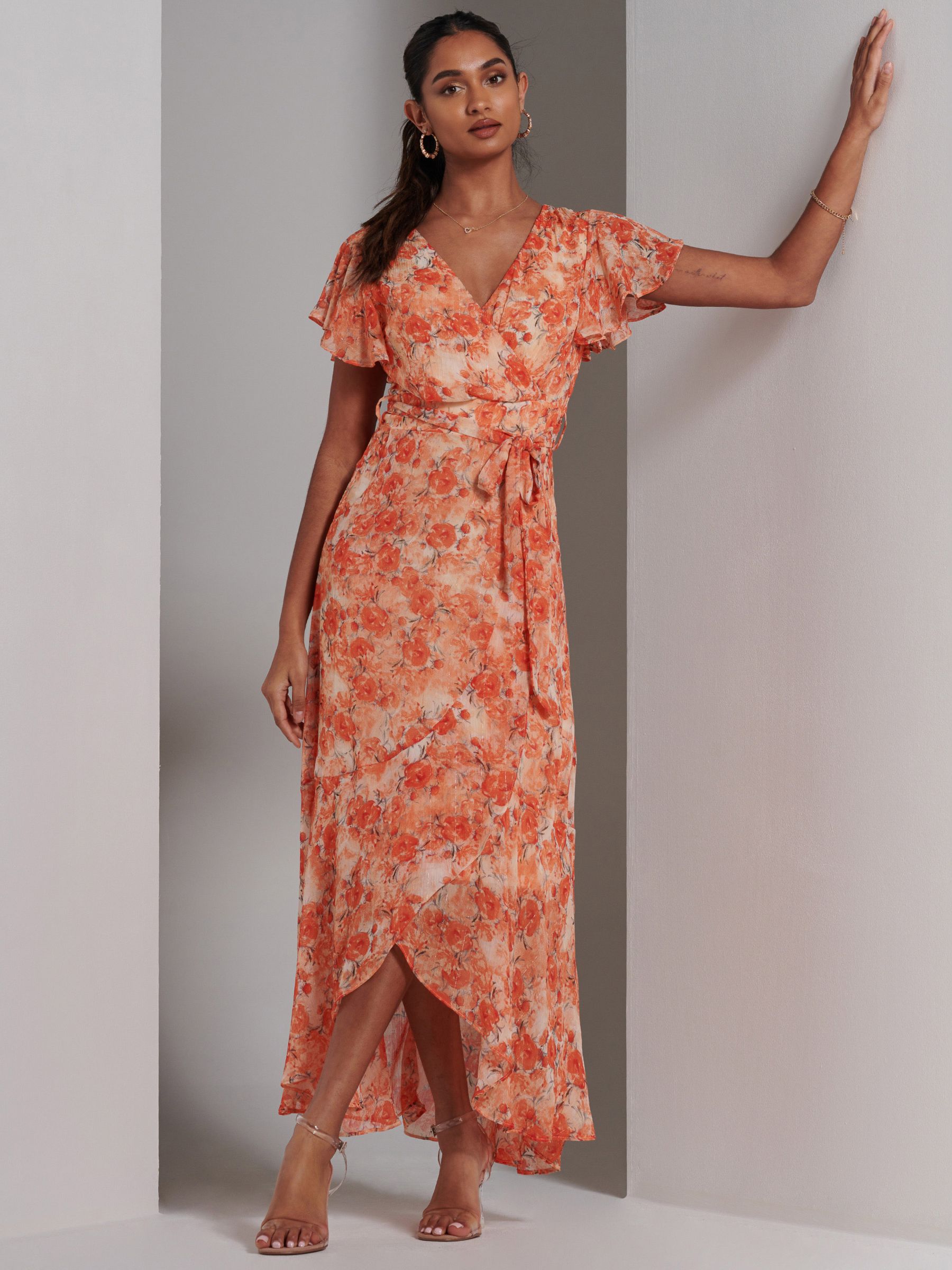 Buy Jolie Moi Haylie Chiffon Wrap Maxi Dress, Orange Multi Online at johnlewis.com