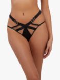 Playful Promises Alessia Satin & Illusion Mesh High_Waist Bumless Briefs, Black