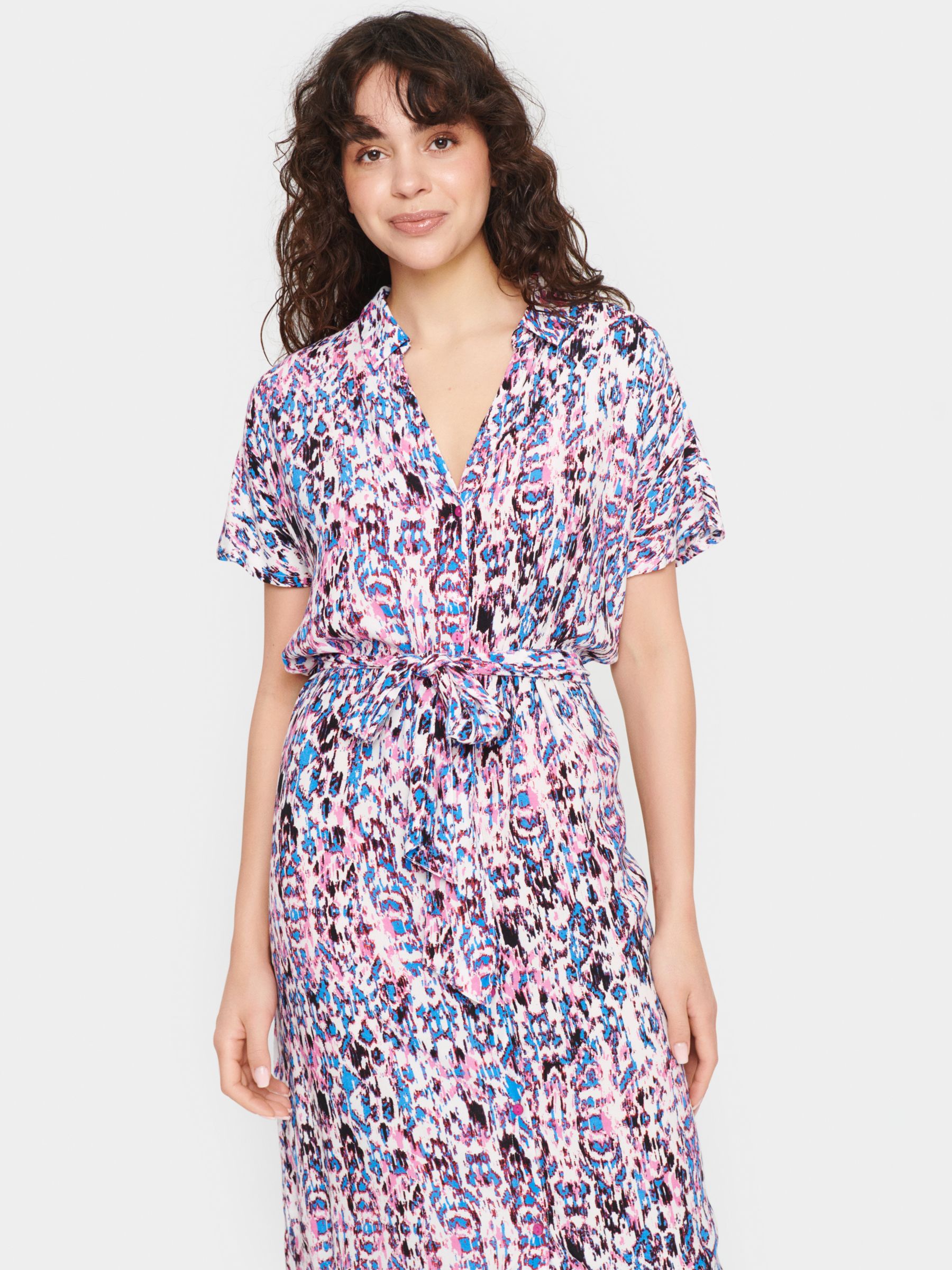 Saint Tropez Blanca Abstract Print Midi Shirt Dress, Pink/Multi, XS