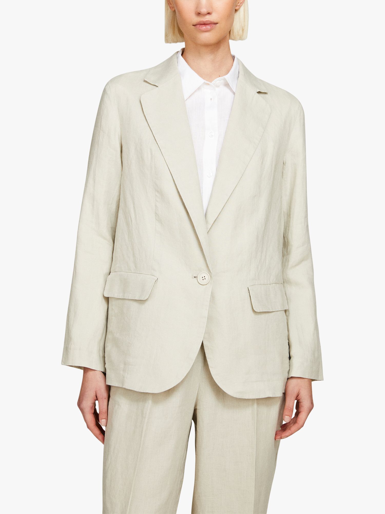 SISLEY Single Breasted Linen Blazer, Beige, 8