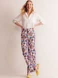 Boden Westbourne Floral Linen Trousers, Ivory/Multi