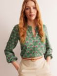 Boden Marina Cotton Jersey Shirt, Green/Passion Geo