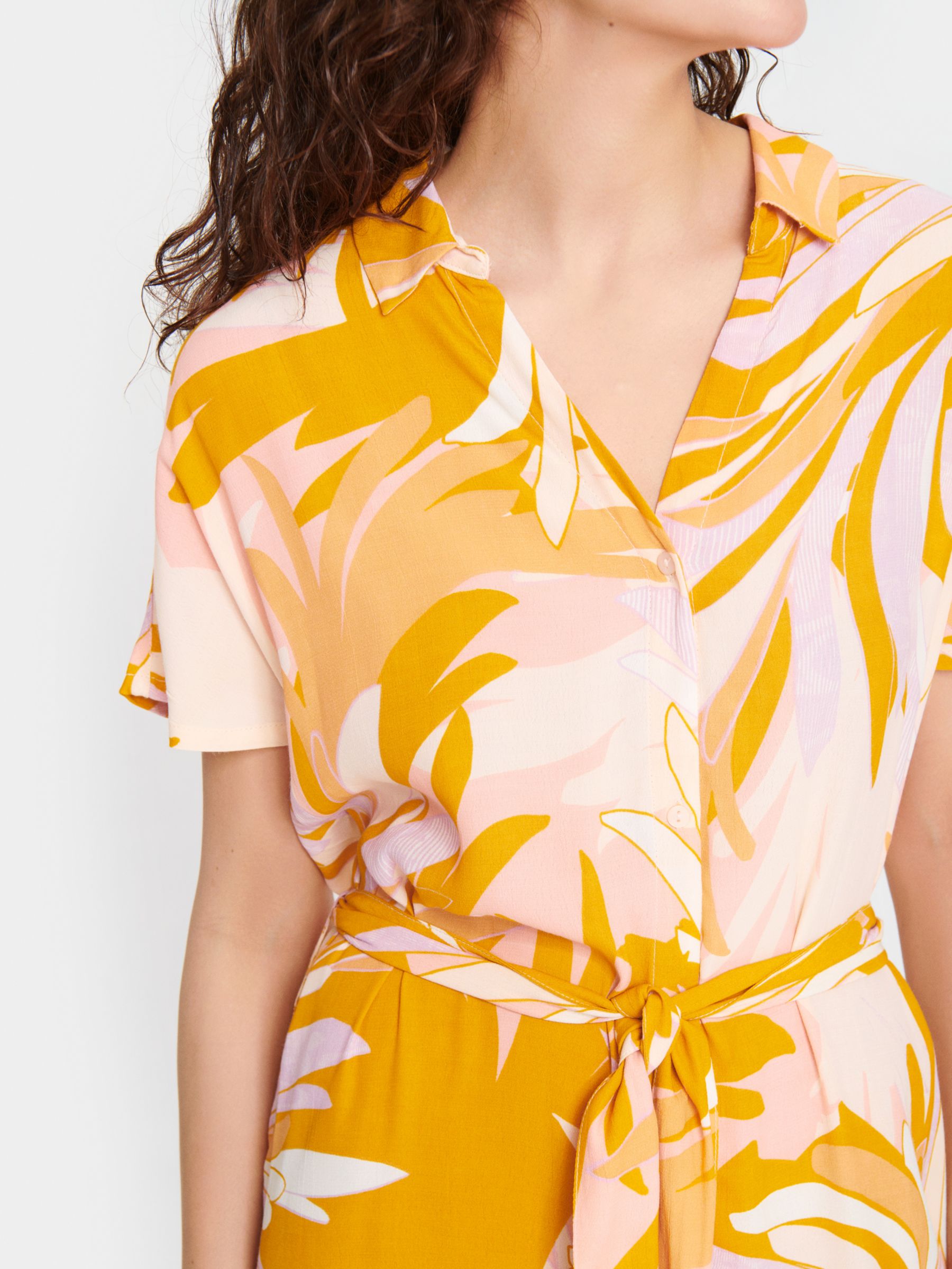 Saint Tropez Blanca Leaf Print Midi Shirt Dress, Apricot/Multi, XS
