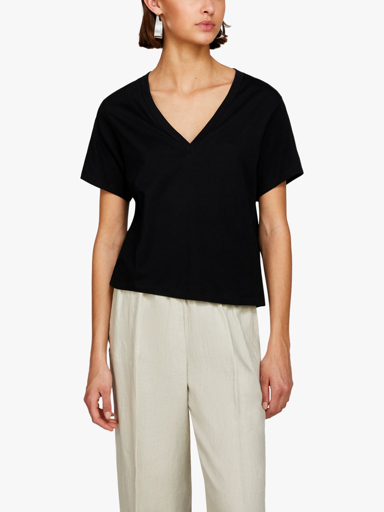 SISLEY Short Sleeve V-Neck T-Shirt, Black, XS