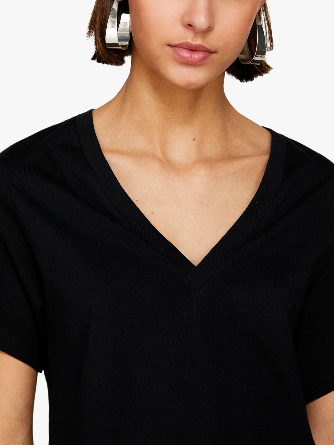 SISLEY Short Sleeve V-Neck T-Shirt, Black, XS