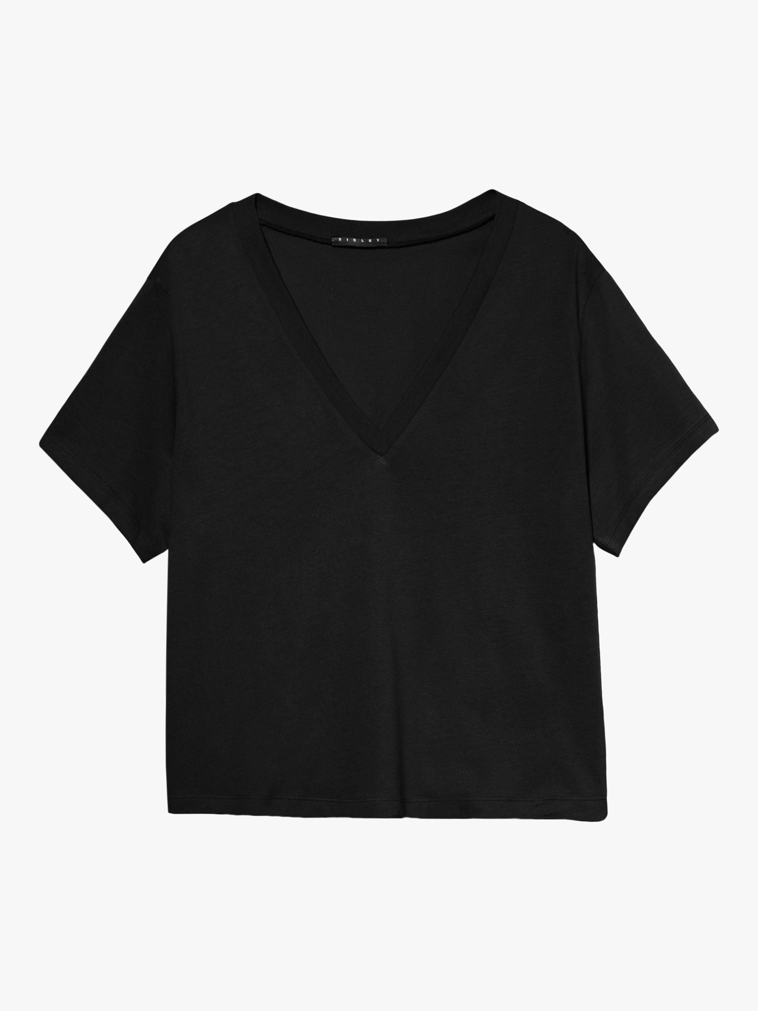 SISLEY Short Sleeve V-Neck T-Shirt, Black, XS