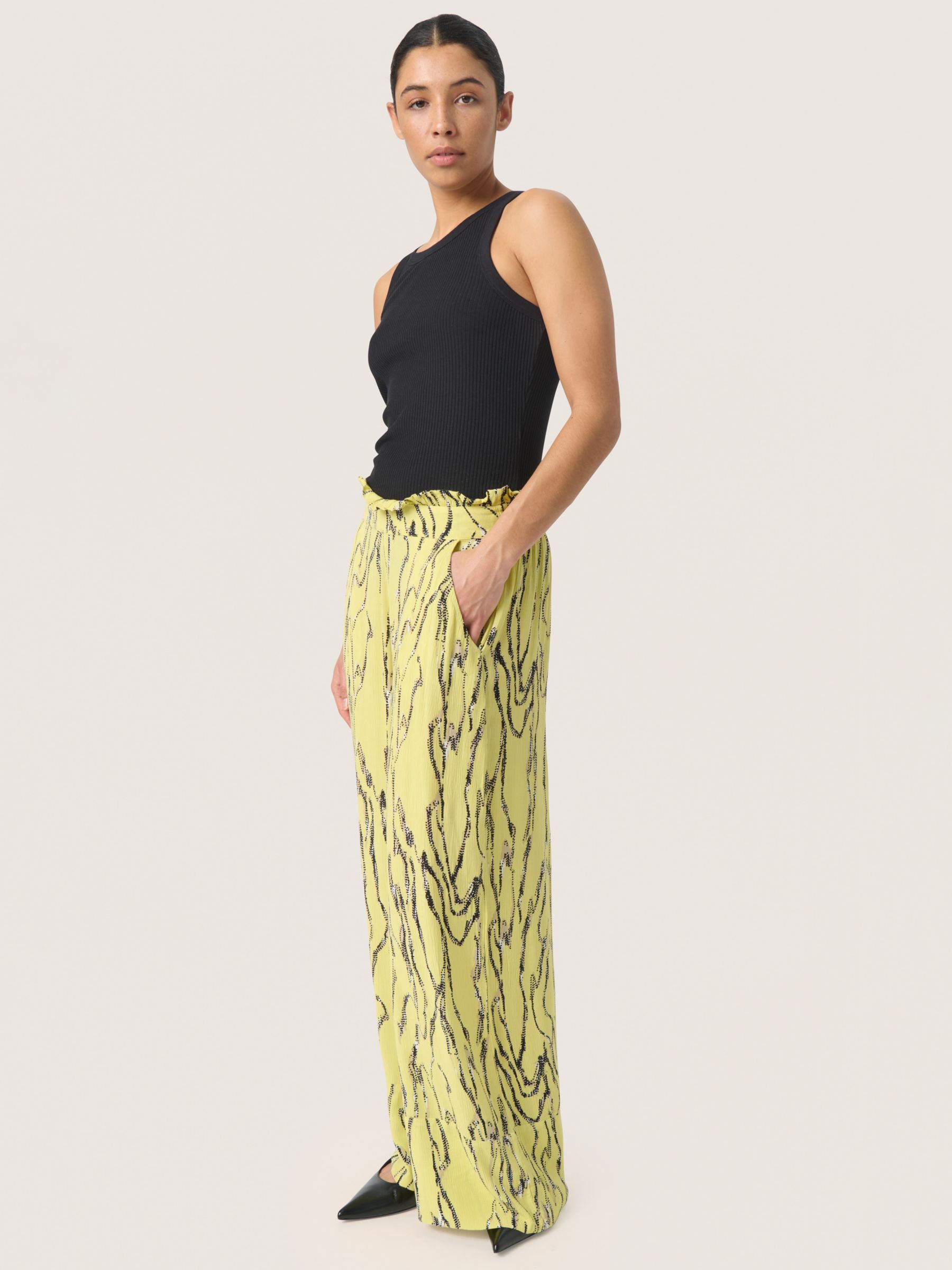 Soaked In Luxury Zaya Wide Leg High Waisted Trousers, Endive Traces, XS