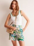 Boden Westbourne Floral Linen Shorts, Emerald/Paisley