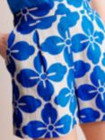 Boden Hampstead Floral Tiles Linen Shorts, Blue/White