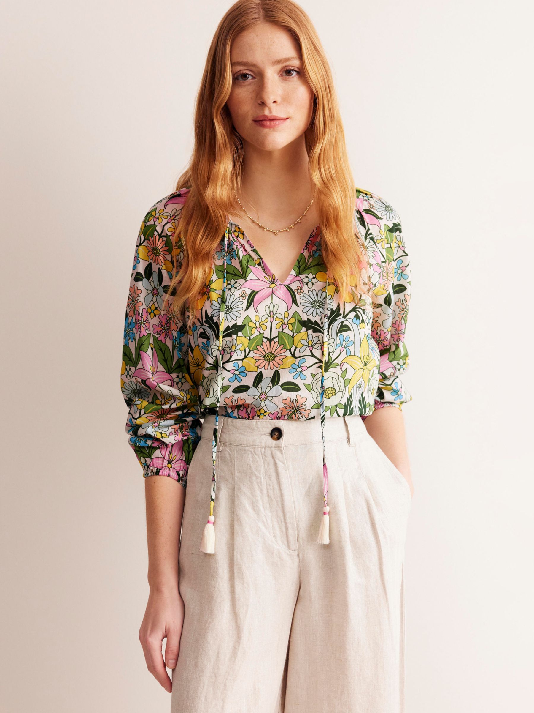 Boden Serena Floral Cotton Blouse, Multi/Daisy