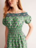Boden Floral Print Tiered Cotton Midi Dress, Green/Multi
