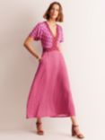 Boden Floral Print Flutter Sleeve Midi Dress, Pink/Multi