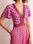 Boden Floral Print Flutter Sleeve Midi Dress, Pink/Multi
