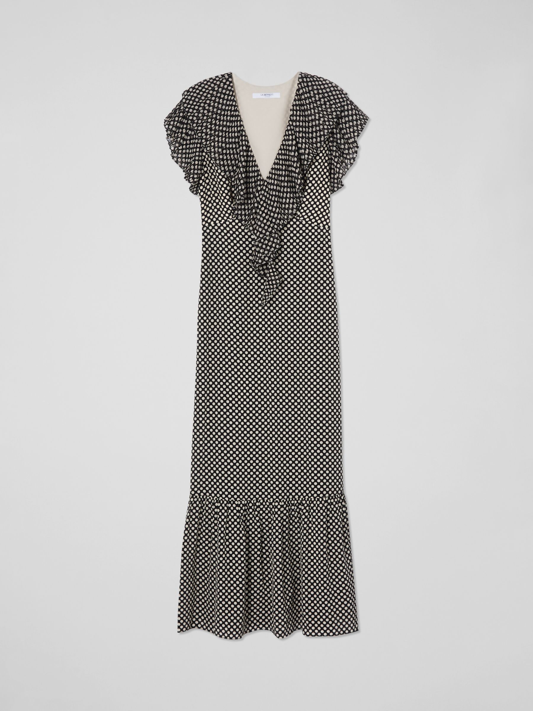 L.K.Bennett Daphne Polka Dot Silk Maxi Dress, Black/Cream, 8