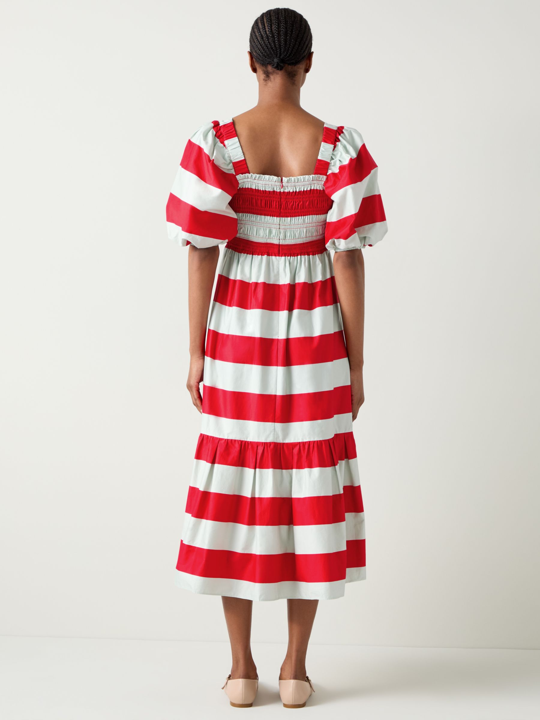 L.K.Bennett Ruby Stripe Midi Dress, Poinsettia/Green, 6