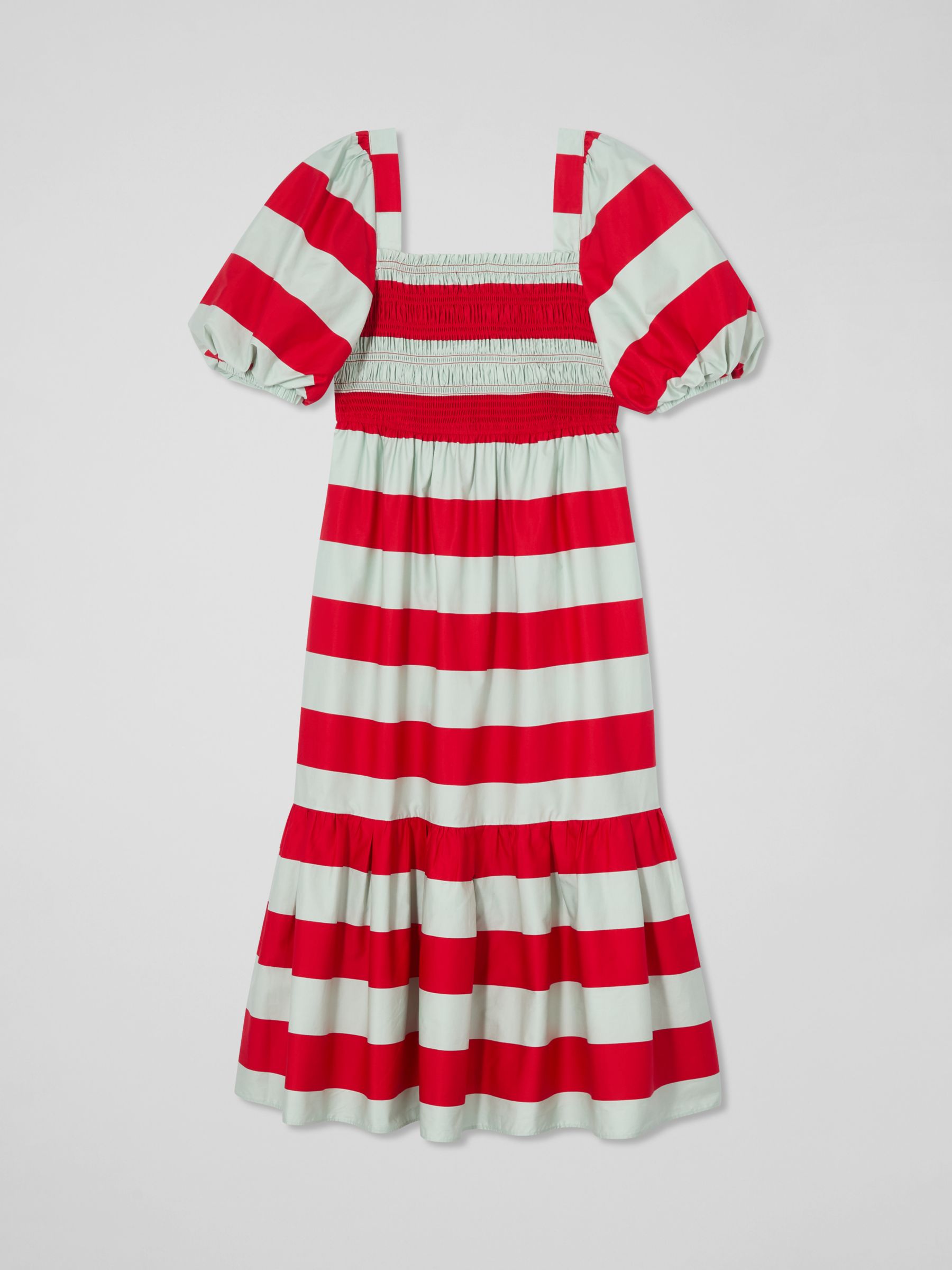 L.K.Bennett Ruby Stripe Midi Dress, Poinsettia/Green, 6