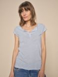 MOS MOSH Troy Cotton & Linen Blend V Neck T-Shirt, Cashmere Blue