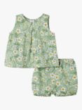 Polarn O. Pyret Baby Floral Print Top & Shorts Set, Green