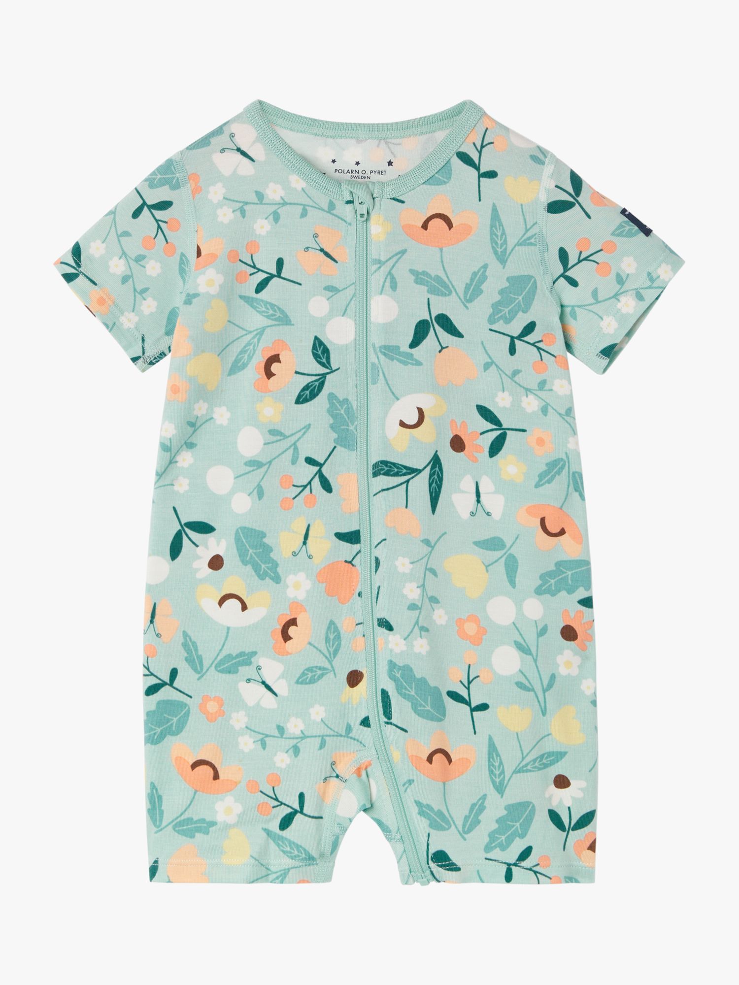 Polarn O. Pyret Baby Floral Print All-In-One Pyjamas, Blue, 0-2 months