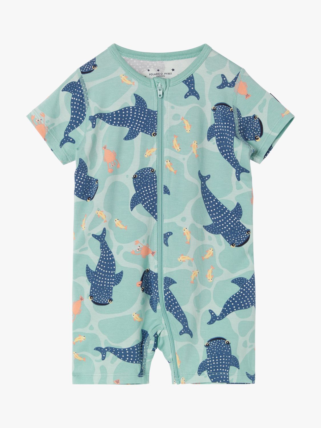 Polarn O. Pyret Baby Whale Print All-In-One Pyjamas, Blue, 0-2 months