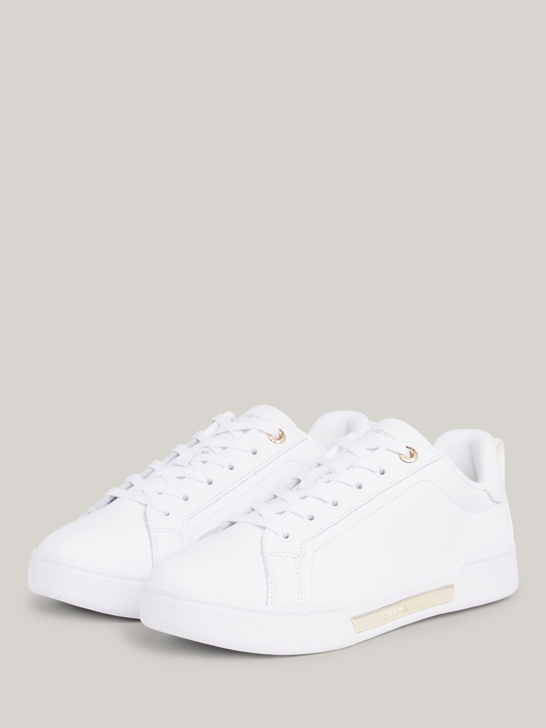 Tommy Hilfiger Chique Leather Court Trainers, White, 3