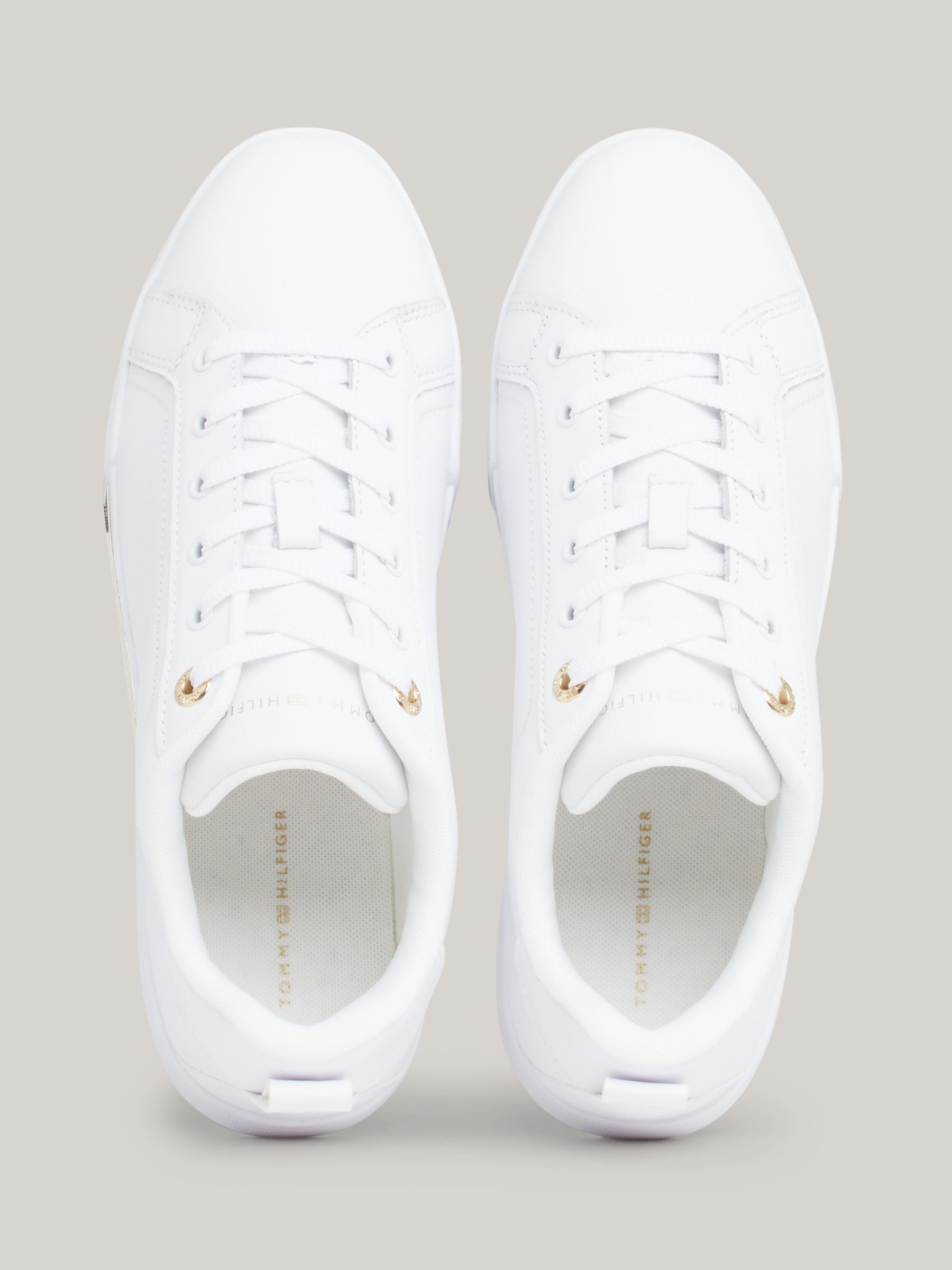 Tommy Hilfiger Chique Leather Court Trainers, White, 3