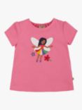 Frugi Baby Lia Organic Cotton Piskie Applique T-Shirt, Mid Pink/Multi, Mid Pink/Multi
