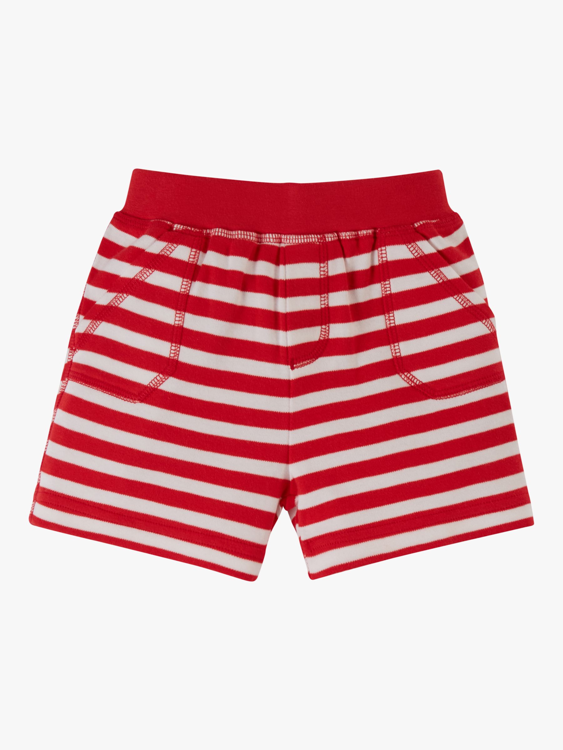 Frugi Baby Ellis Organic Cotton Stripe Shorts, True Red, 0-3 months