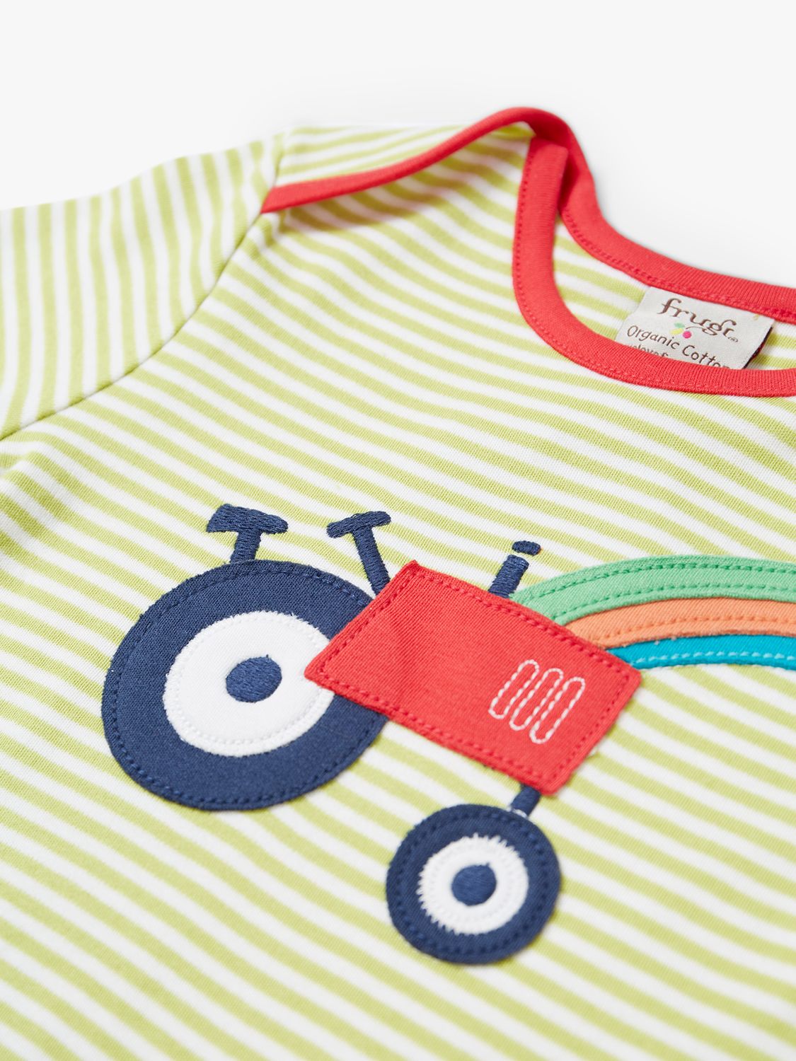 Frugi Baby Bobster Organic Cotton Tractor Applique T-Shirt, Pear/Multi, 0-3 months