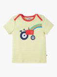Frugi Baby Bobster Organic Cotton Tractor Applique T-Shirt, Pear/Multi