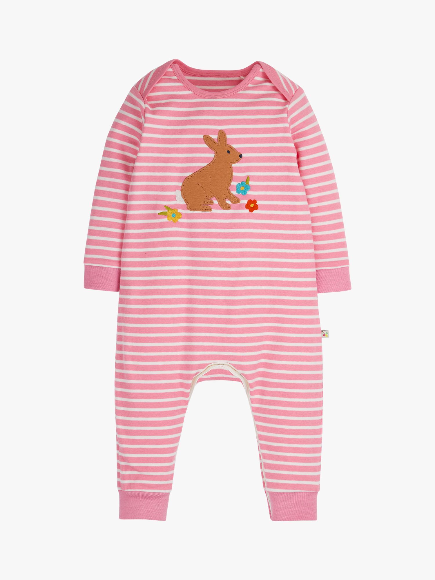 Buy Frugi Baby Charlie Organic Cotton Stripe & Bunny Romper, Mid Pink/Multi Online at johnlewis.com