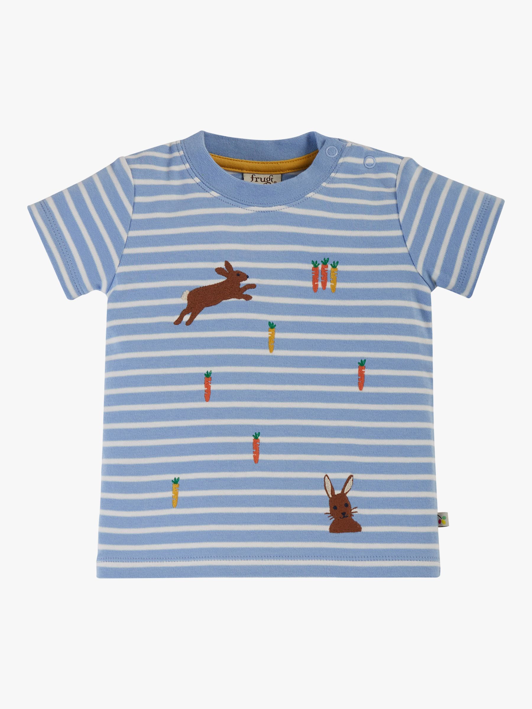 Buy Frugi Ennis Organic Cotton Rabbit Embroidered Stripe T-Shirt, Tide/Multi Online at johnlewis.com