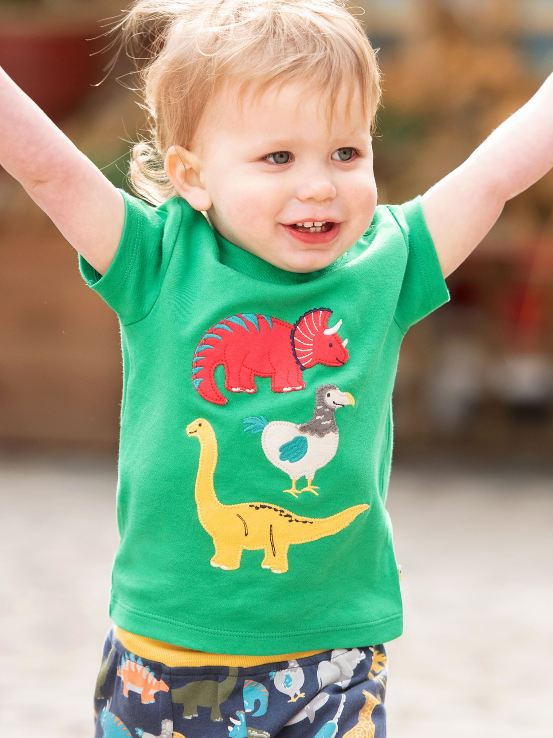Frugi Baby Little Creature Organic Cotton Dinos Applique T-Shirt, Ribbit Green/Multi, 0-3 months