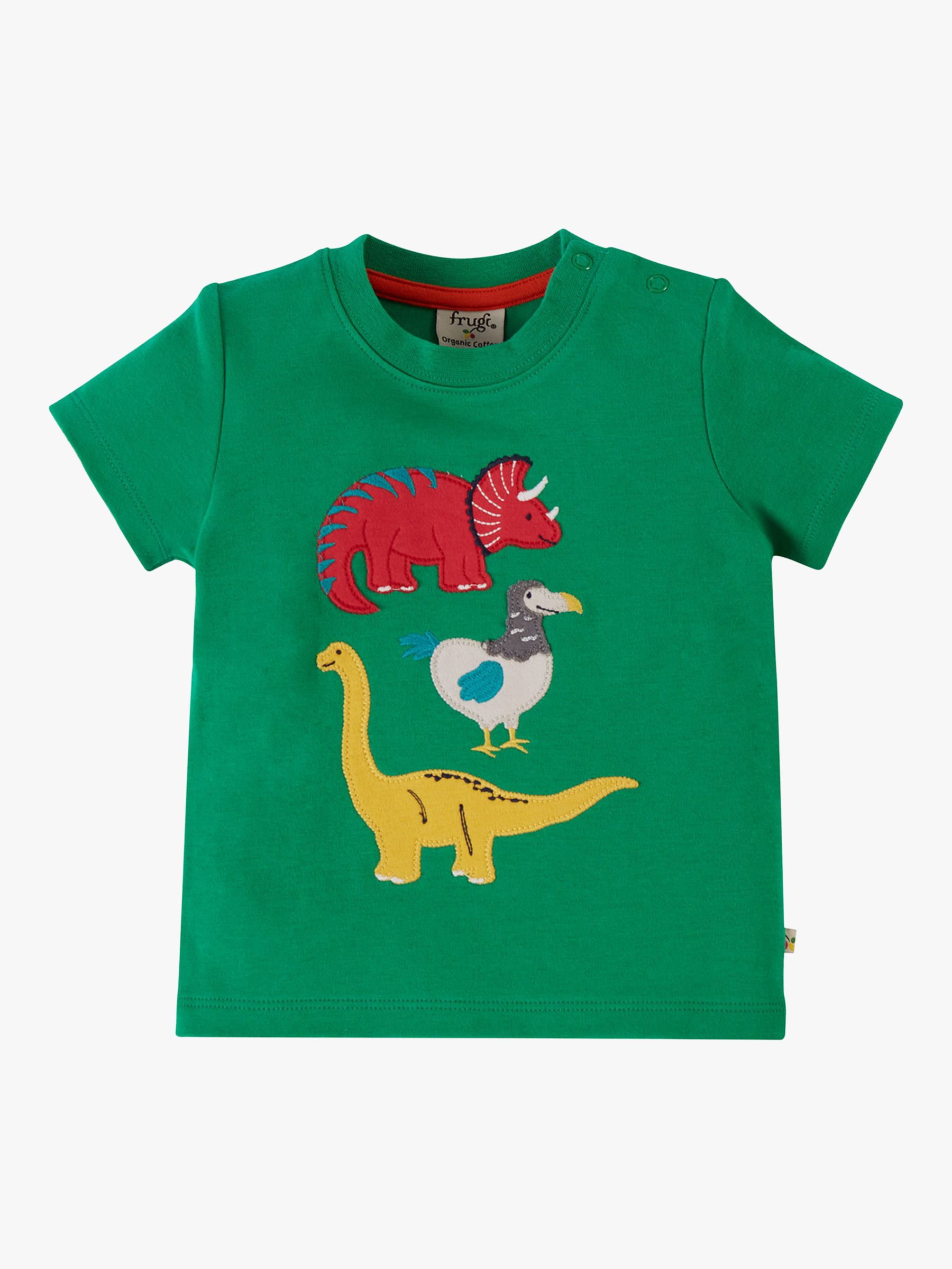 Frugi Baby Little Creature Organic Cotton Dinos Applique T-Shirt, Ribbit Green/Multi, 0-3 months