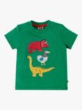 Frugi Baby Little Creature Organic Cotton Dinos Applique T-Shirt, Ribbit Green/Multi