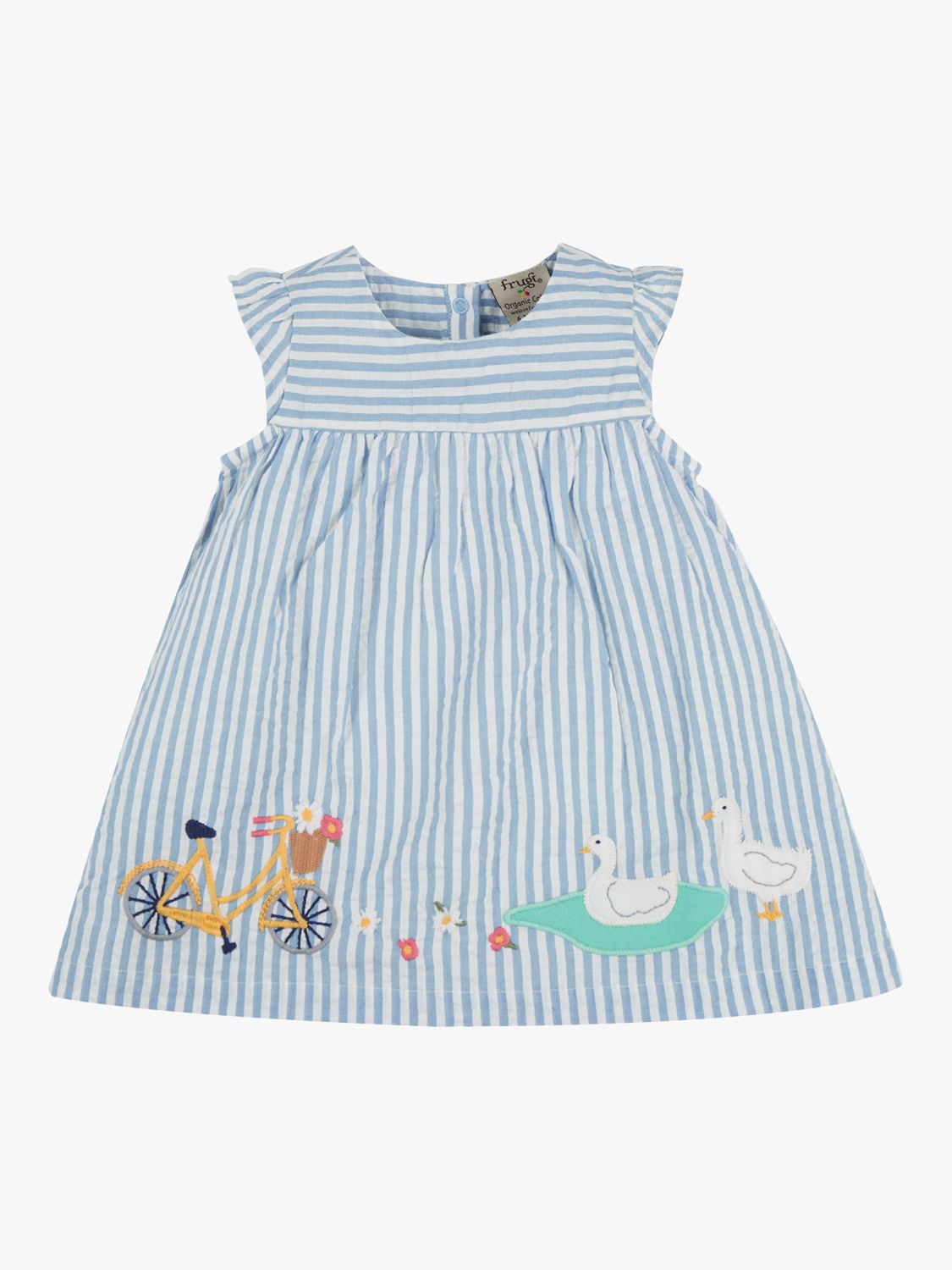 Frugi Baby Birdie Body Organic Cotton Dress, Beach Hut Blue/Multi, 0-3 months