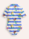 Mini Boden Kids' Mermaid & Seahorse Stripe Short Sleeve Swimsuit, Blue/Multi
