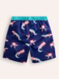 Mini Boden Kids' Axolotl Print Swim Shorts, Blue/Multi