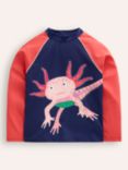 Mini Boden Kids' Axolotl Print Rash Vest, Blue/Jam Red