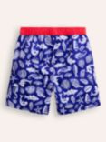Mini Boden Kids' Seashore Print Swim Shorts, Blue/Multi
