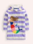 Mini Boden Kids' Mermaid Applique Stripe Towelling Hooded Throw On, Violet/Ivory