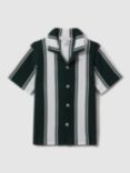 Reiss Kids' Alton Stripe Cuban Short Sleeve Shirt, Green/White