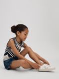 Reiss Kids' Sabrina Textured Crochet Cotton Top, Navy/Ivory