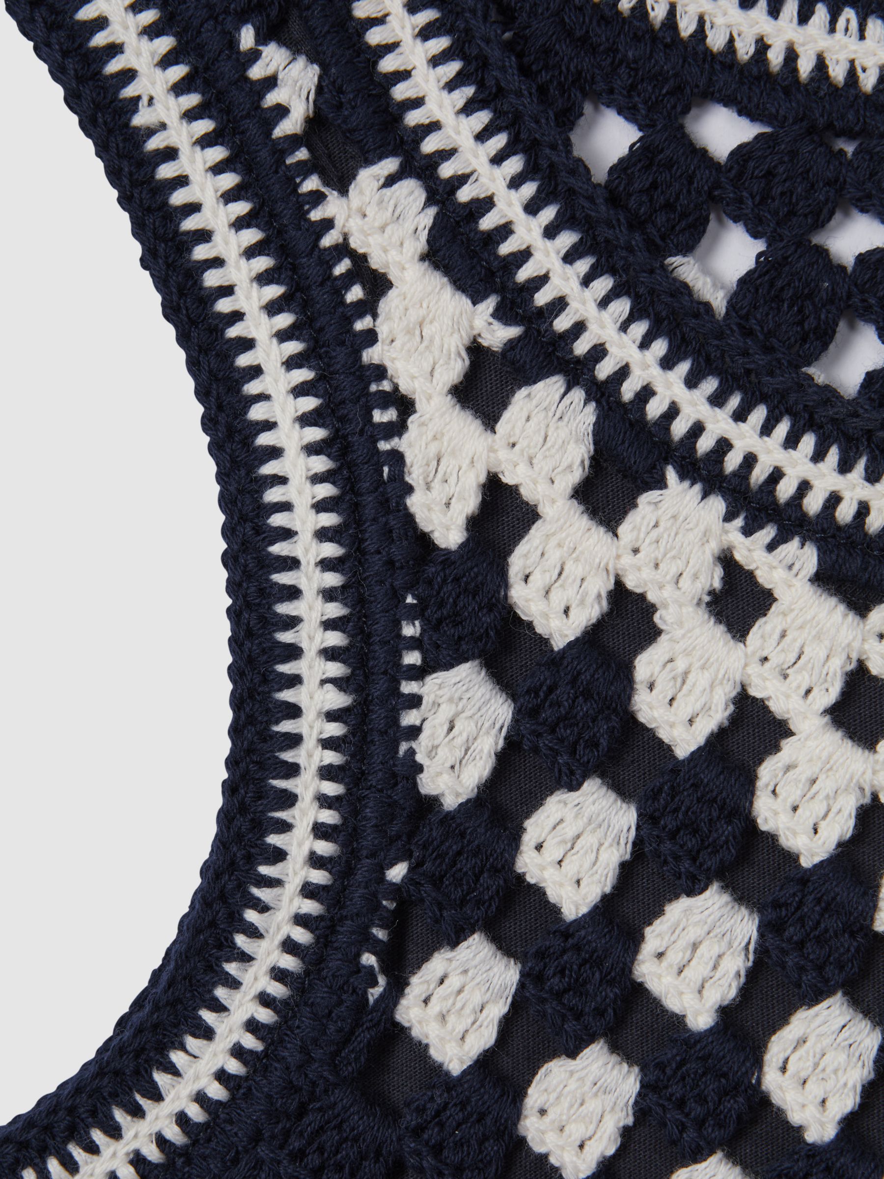 Reiss Kids' Sabrina Textured Crochet Cotton Top, Navy/Ivory, 4-5 years