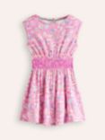 Mini Boden Kids' Shell & Seahorse Print Shirred Waist Jersey Dress, Pink/Multi