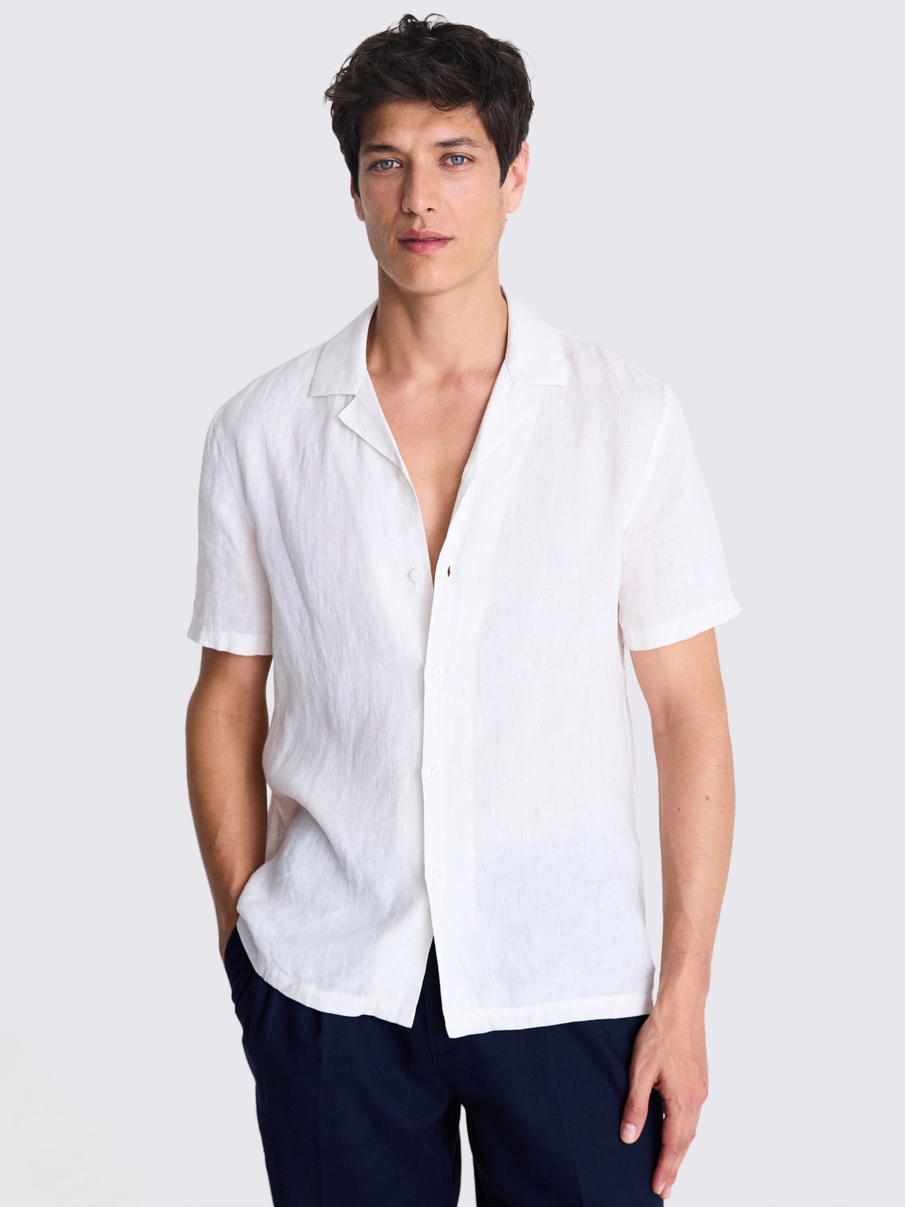 Moss Linen Cutaway Collar Shirt, Beige, L